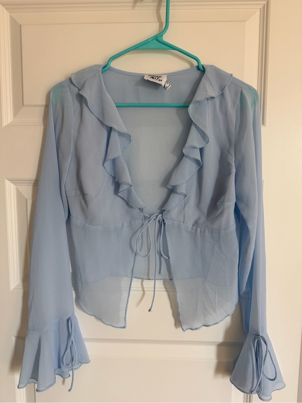 Princess Polly Light Blue Ruffle Tie-Front Blouse